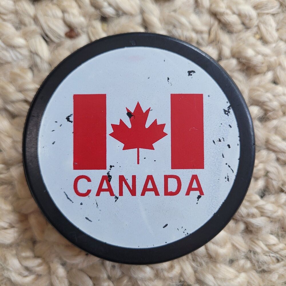 Vintage Canada Flag Hockey Puck Made In Slovakia Official Vegum White Red Black